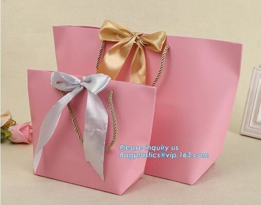 buy pink small christmas gift packaging paper bags with cotton ribbon twisted handle,Paper material Brown Shopping Bag With online manufacturer