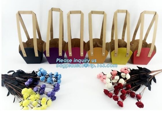 buy Flower Carrier Twisted Handle Rope Ribbon Tie Paper Carry Bag Shopping,Flower shop logo printing kraft paper flower pack online manufacturer