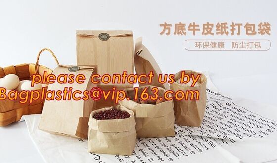 buy Custom design printed Kraft bread packaging paper bag,wax grease proof square bottom packing french bread white craft pa online manufacturer