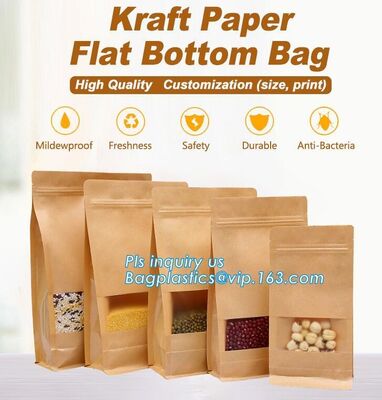buy Kraft paper 3 side seal bag,kraft flat bottom bag, waterproof, moisture resistant, window bag, flat bottom bag,zipper se online manufacturer