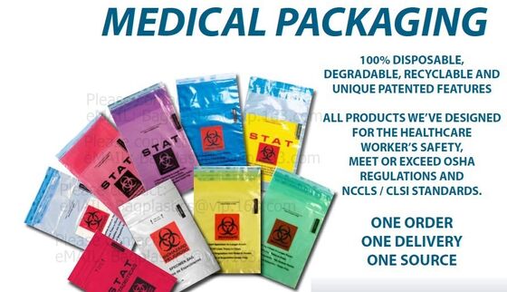 buy Medical packaging bags, SPECIMEN BIOHAZARD bag, LAB bags, LAB supplies, self seal bag, adhensive SEAL BAGS, HOSPITAL PAC online manufacturer