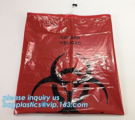 buy Cheap Medical Drawstring Biohazard Waste Bags, HDPE/LDPE drawstring type biohazard waste garbage bag, DRAWTAPE BAGS PAC online manufacturer