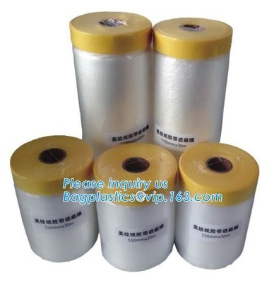 buy Disposable PE Pre-Taped Self Static Cling Masking Film, Cover Mask Plastic Drop Film PE Protection Film With Tape online manufacturer