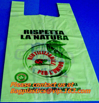 buy Eco Friendly Compostable Packaging 100% Biodegradable Corn Starch Shopping T-Shirt Bags For Carry Out online manufacturer