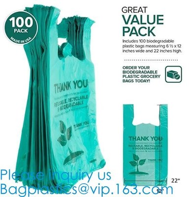 buy Biodegradable Plastic T Shirt Food Bag Compostable Vest Carrier Shopping Bag, Compost Home ASTM D6400 Biodegradable Tran online manufacturer