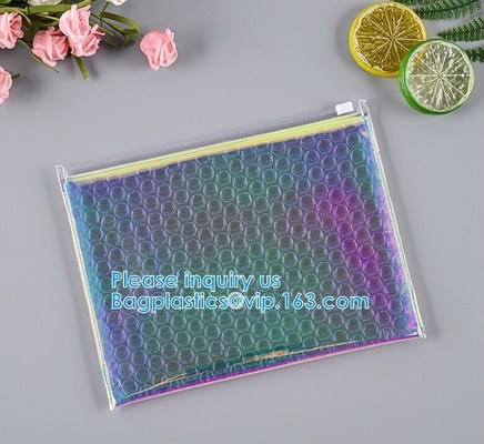 buy Rainbow Holographic Cosmetic Laser Slider Ziplockk Esd Bubble Bag Bubble Packaging Wrap Cosmetic Pouch Slider Bubble Bag online manufacturer