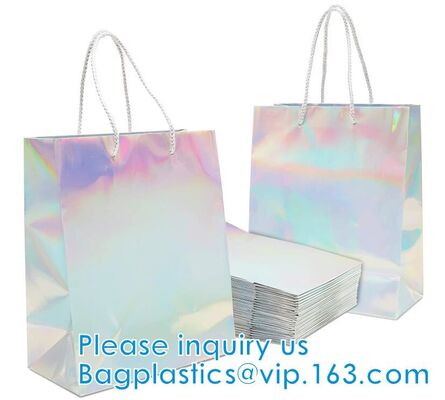 buy Silver Iridescent Medium Gift Bags With Handles For Weddings, Birthdays pack, Metallic Presents Wrapping Party Favor Bag online manufacturer