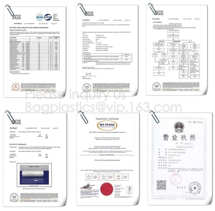 China YANTAI BAGEASE PACKAGING PRODUCTS CO.,LTD Certification