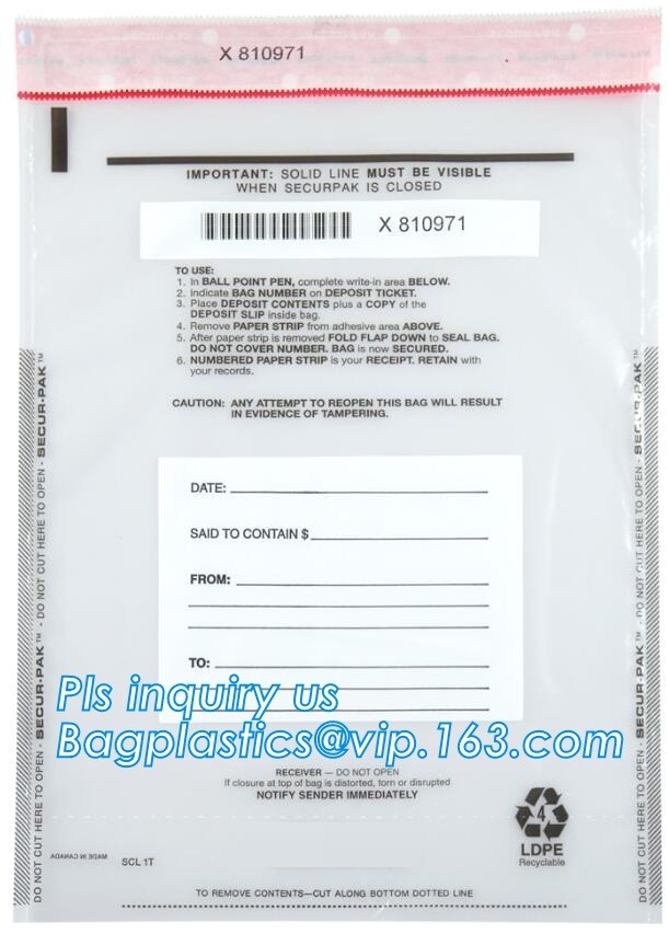 Plastic Bank Deposit Bags Plastic Security/Deposit Bags, Coin Hopper