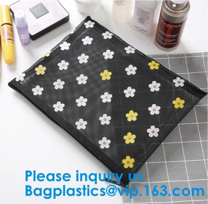Travel Toiletry Pouch Nylon Mesh Cosmetic Makeup Organizer Bag Zipper Mesh Makeup Bag,Ladies Eco