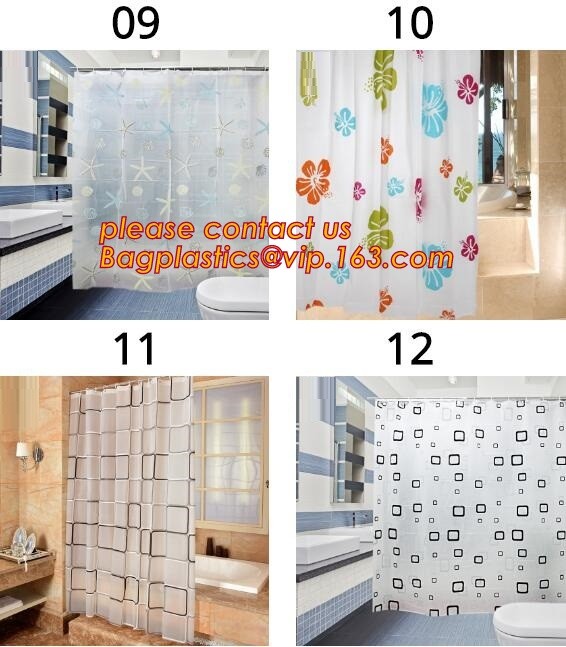 Custom Polyester Printing Shower Curtain, waterproof fireproof hook