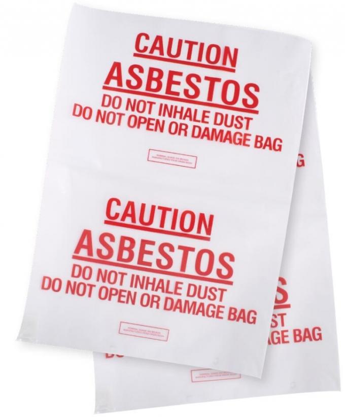 Asbestos Removal, Disposable plastic yellow poly asbestos warning printed burial bags, poly
