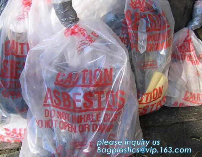 Asbestos Removal, Disposable plastic yellow poly asbestos warning printed burial bags, poly