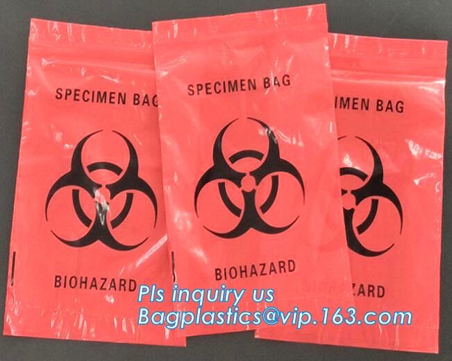 8"*10" BIOHAZARD PRINTED SPECIMEN BAGS with tear off line, 3wall