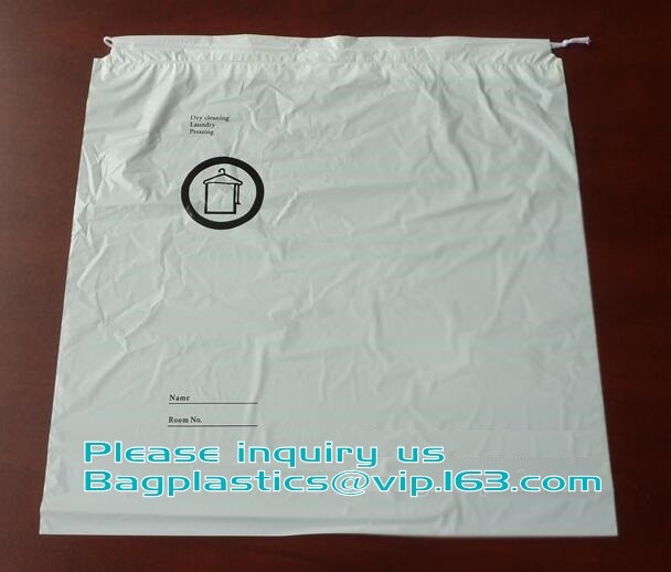 Biodegradable drawstring laundry poly bag,Cotton string LDPE plastic