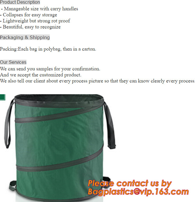 Collapsible Leaf Oxford Biodegradable Garden Leaf Collector Bag POP UP