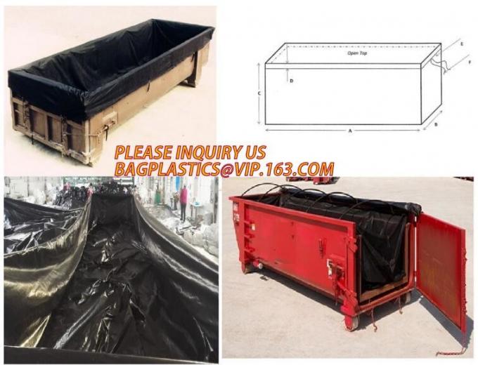 PE Dumpster Container Drawstring Liners,8 Mil Black Open Top Drawstring